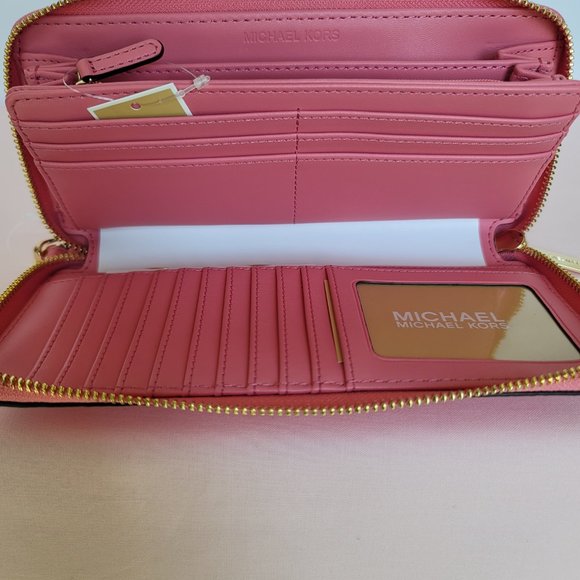 MICHAEL KORS Jet Set Travel Continental Pebbled Leather Wallet-Tea Rose 🎈⭐$138. - Picture 15 of 16